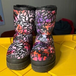 UGG Graffiti Print Boots - Black and Pink